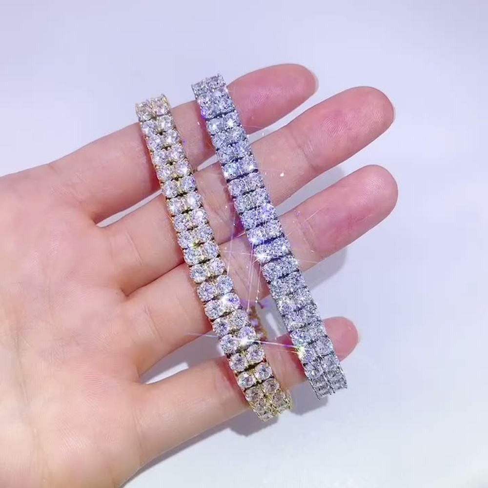 10.8Carats 2 ROWS Moissanite Tennis Chain 925 Sterling Silver 3Mm 0.1Ct D Color