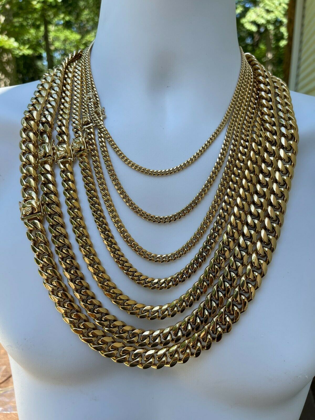 Miami Cuban Link Chain Necklace Bracelet 14k Gold Plated Stainless Steel 4-18mm