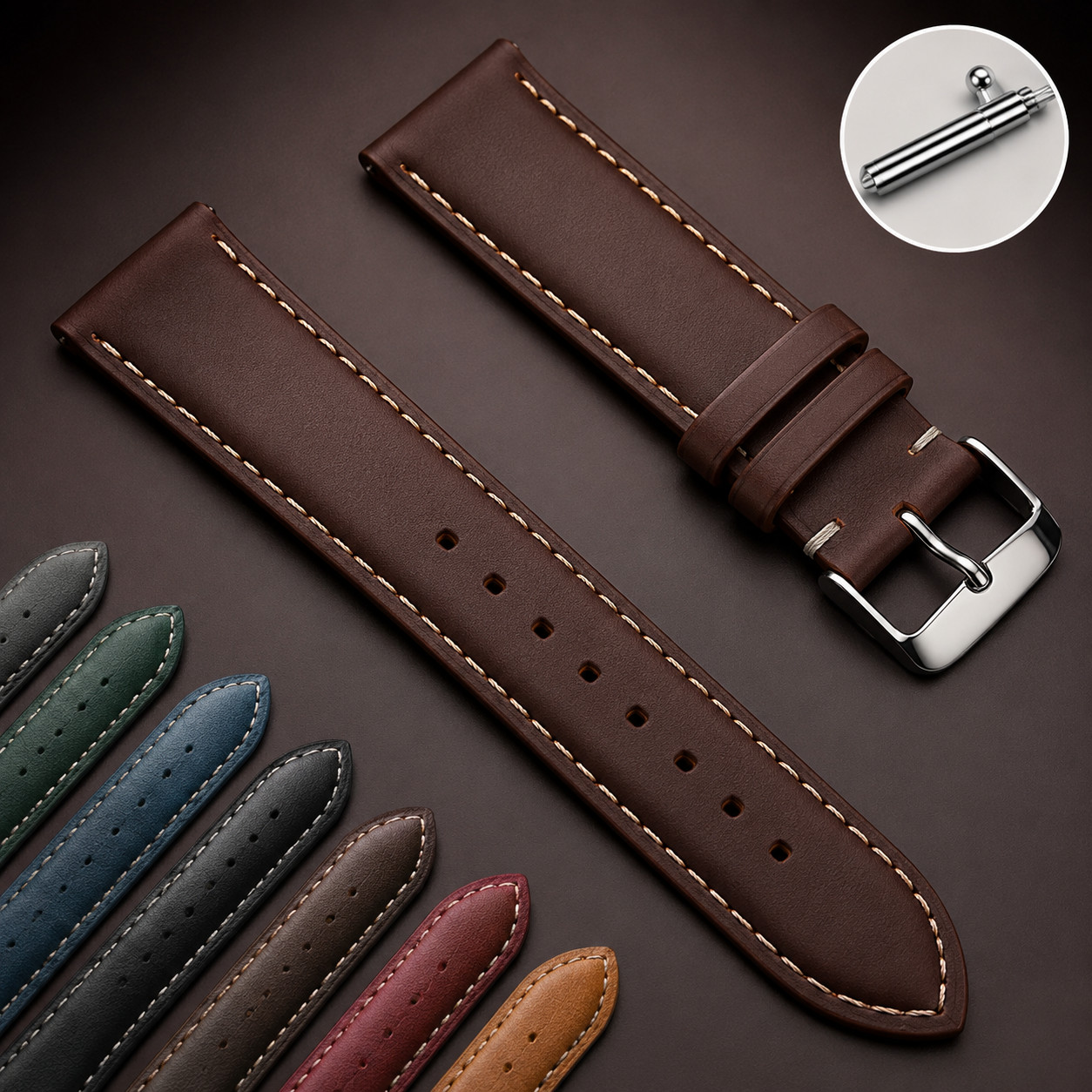 Genuine Calfskin Watch Band 18mm 20mm 22mm Quick Release Leather Strap
