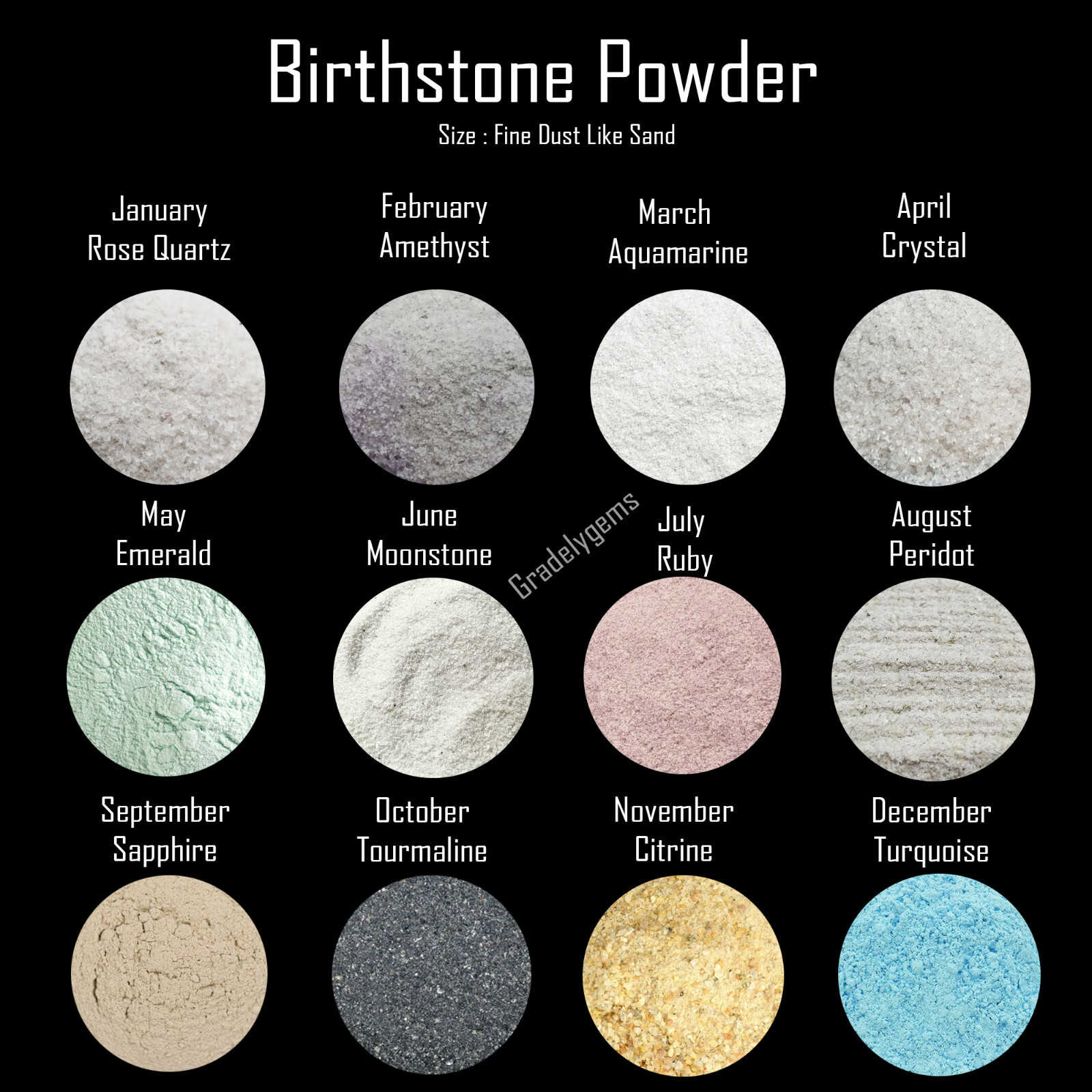 Natural Pure Gemstone Crushed Fine Dust Powder -All Birthstones Powder For Inlay