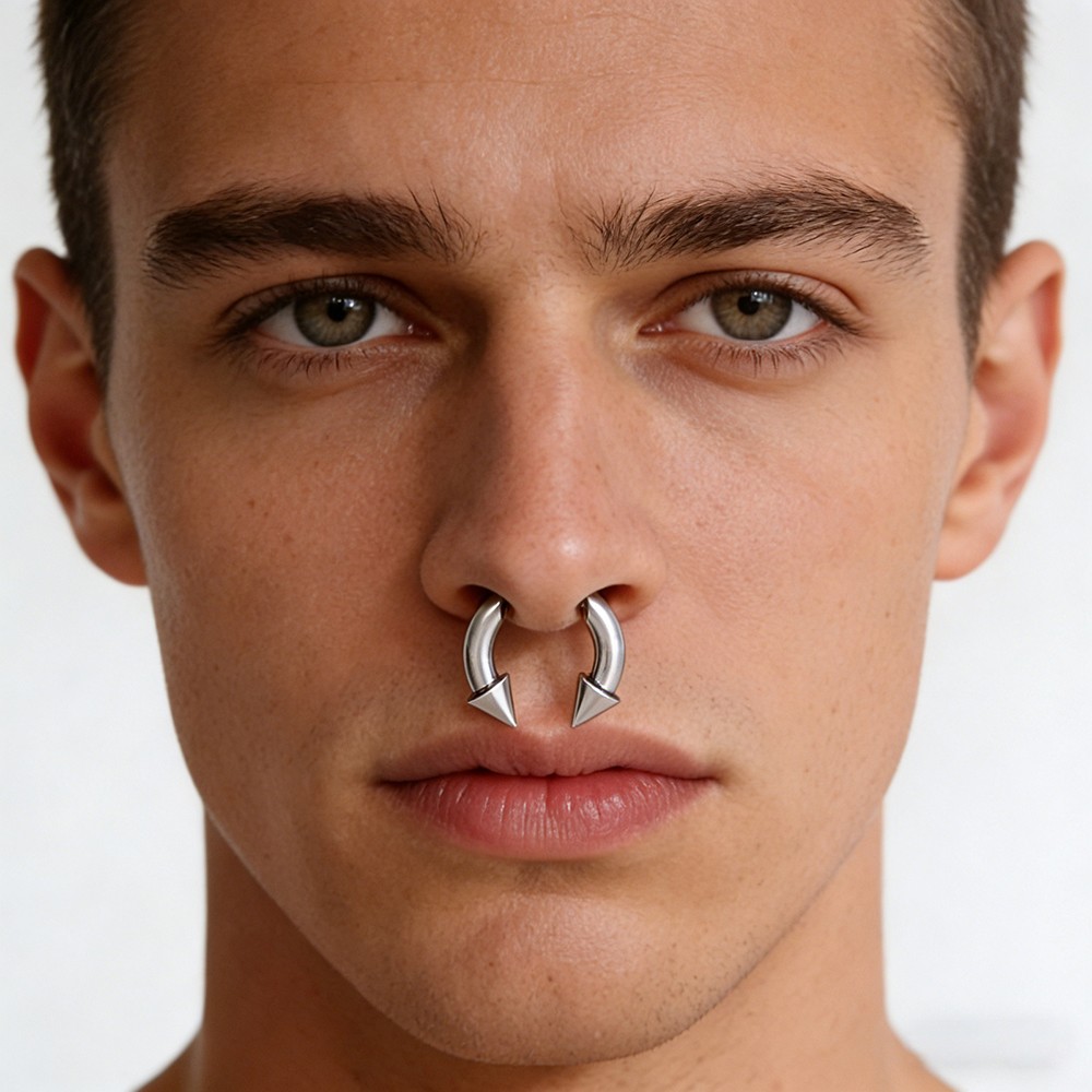 1 Pc 16G Stainless Steel Nose Rings Threadless Push-in Horn Ball Septum Piercing