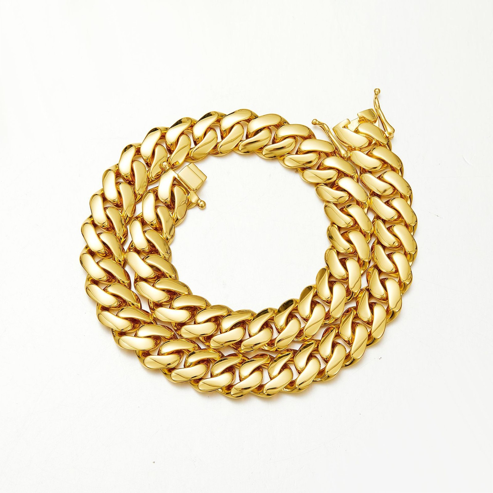 Miami Cuban Link Chain Necklace Bracelet 14K Gold Plated Stainless Steel 12-20MM