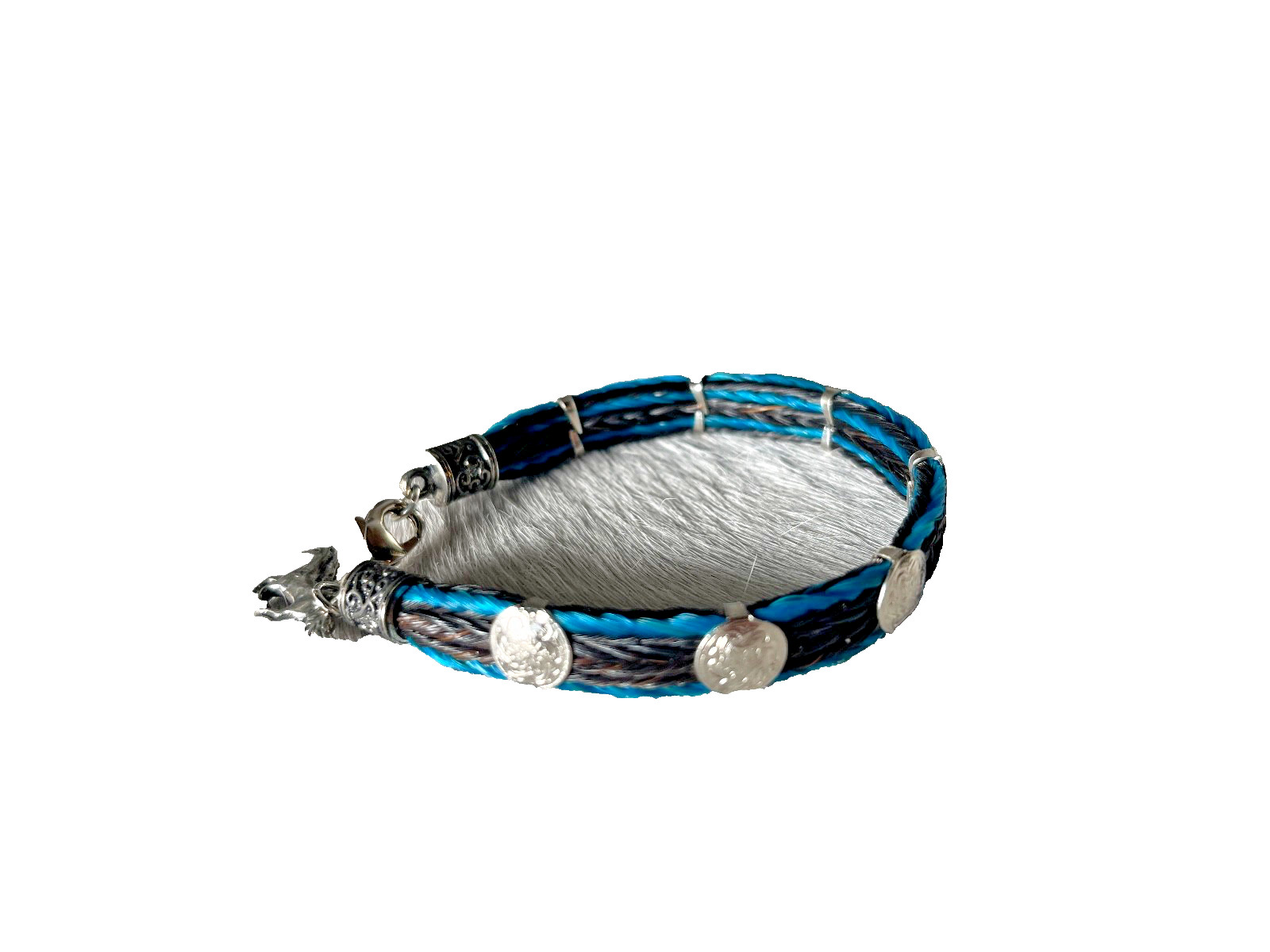 Western Womans Bracelet 7 3/4 x 3/8 in Horsehair Silver Concho Lobster Multicolo