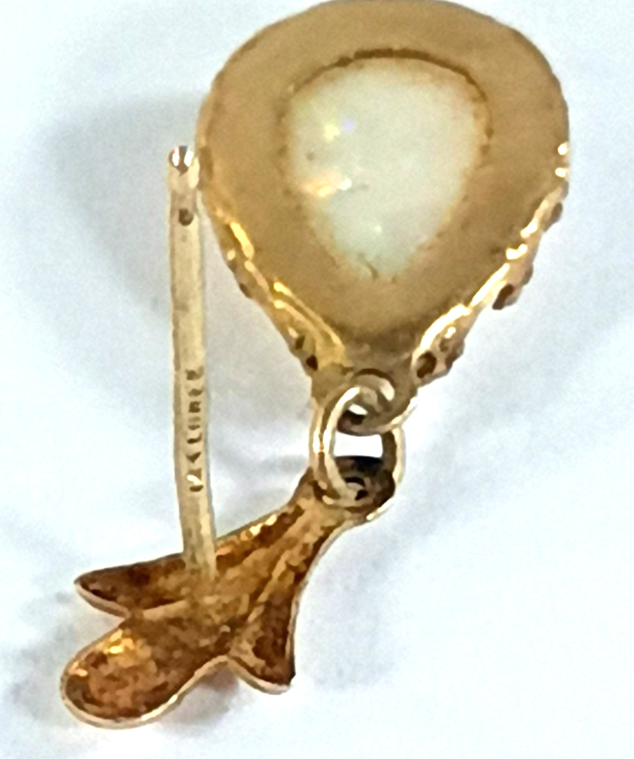 Vintage 14K Gold Opal Earrings & Pendant Set Natural White Fire Opal Mexico