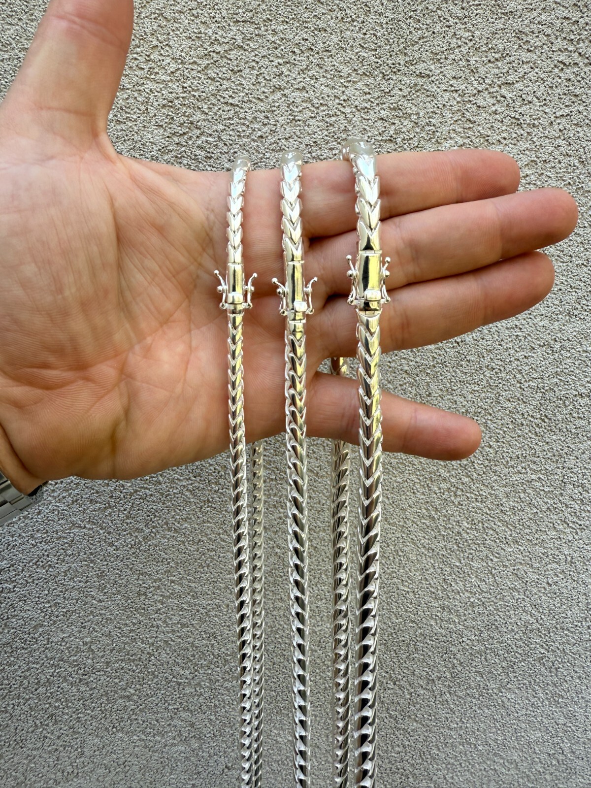 Real Solid 925 Silver Round Franco Chain 5-7mm Necklace Handmade W. Box Clasp