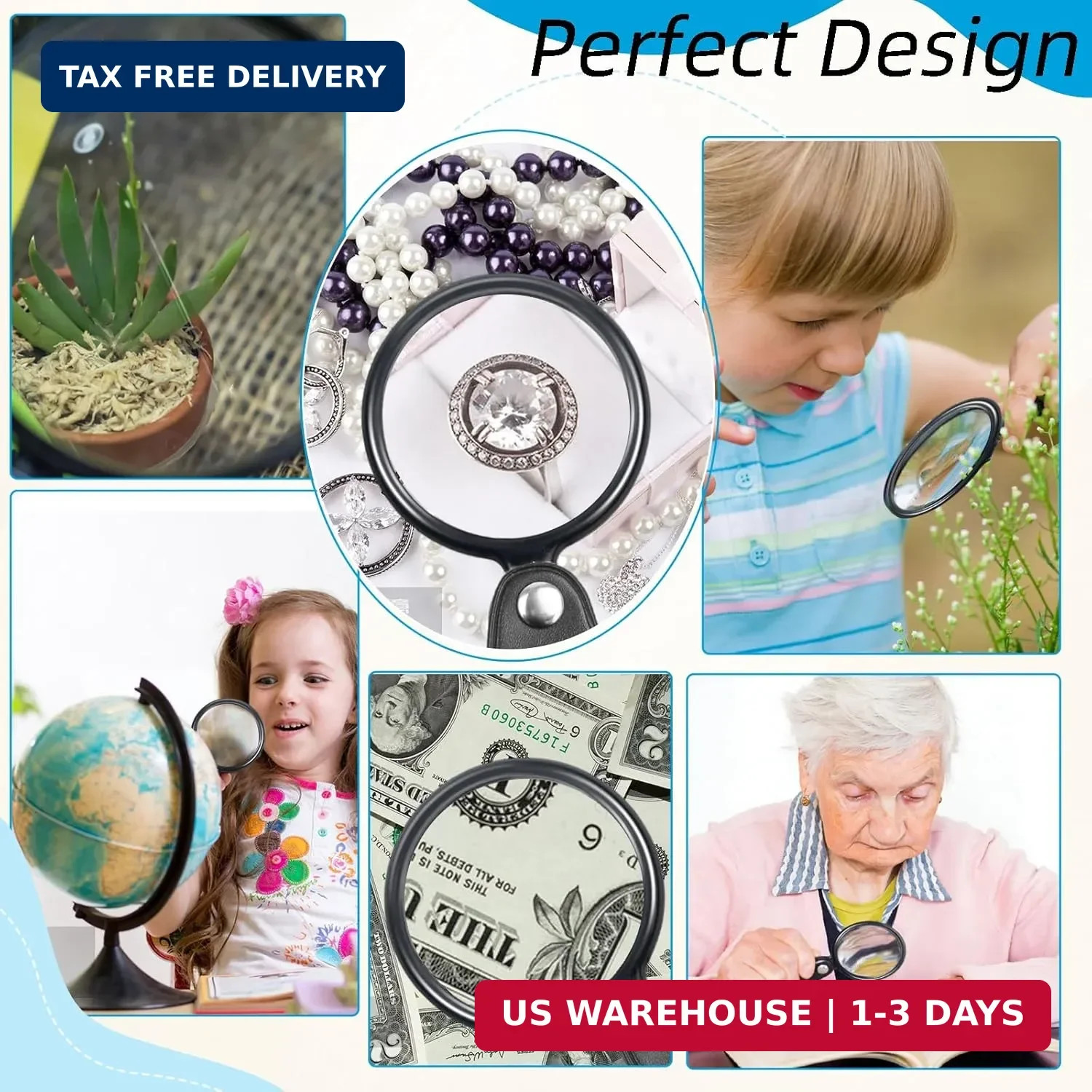 10X Small Magnifying Glass 2 PCS Mini Pocket Magnifier Folding Magnify Glass