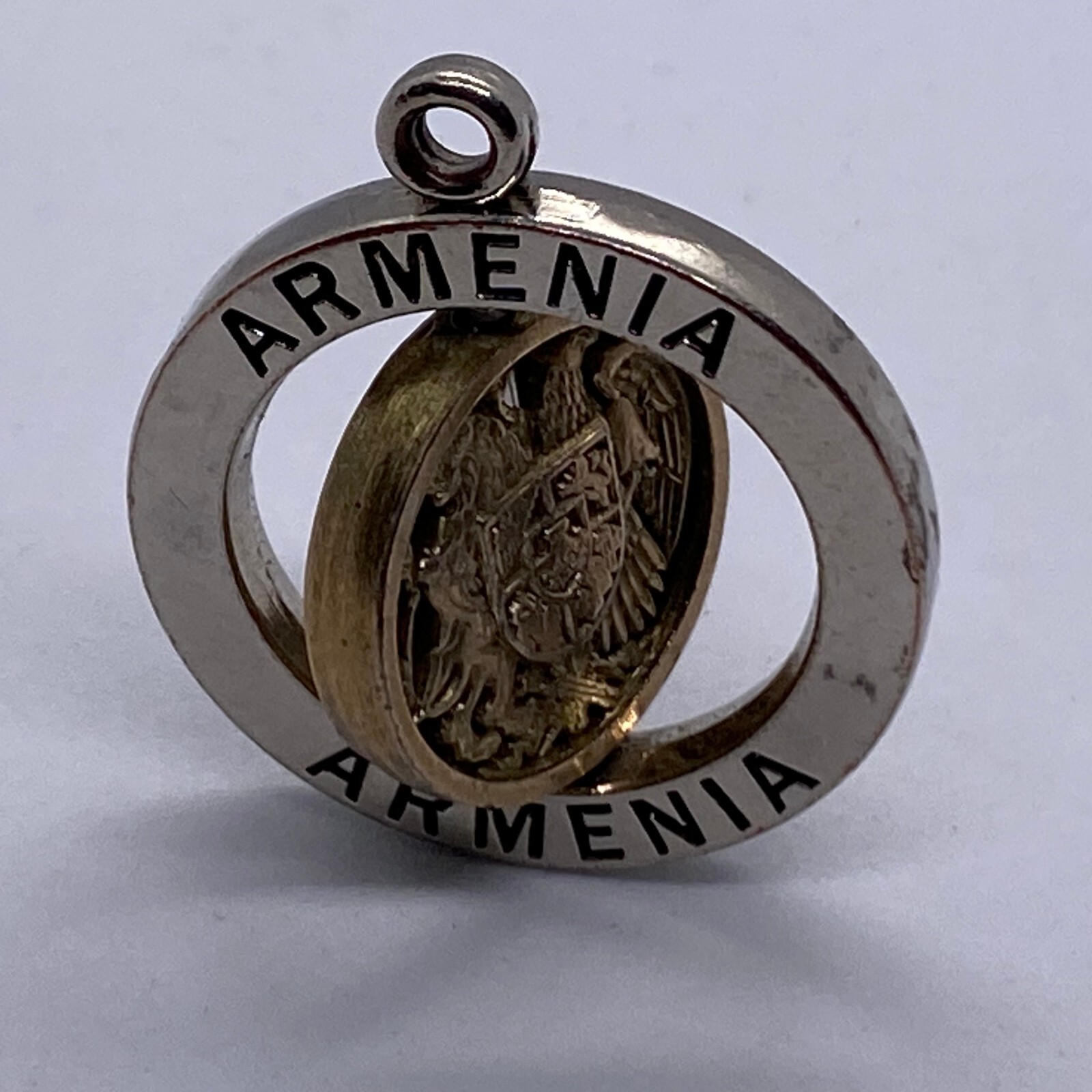 Armenia Crest Spinning Charm Pendant 1-1/4″