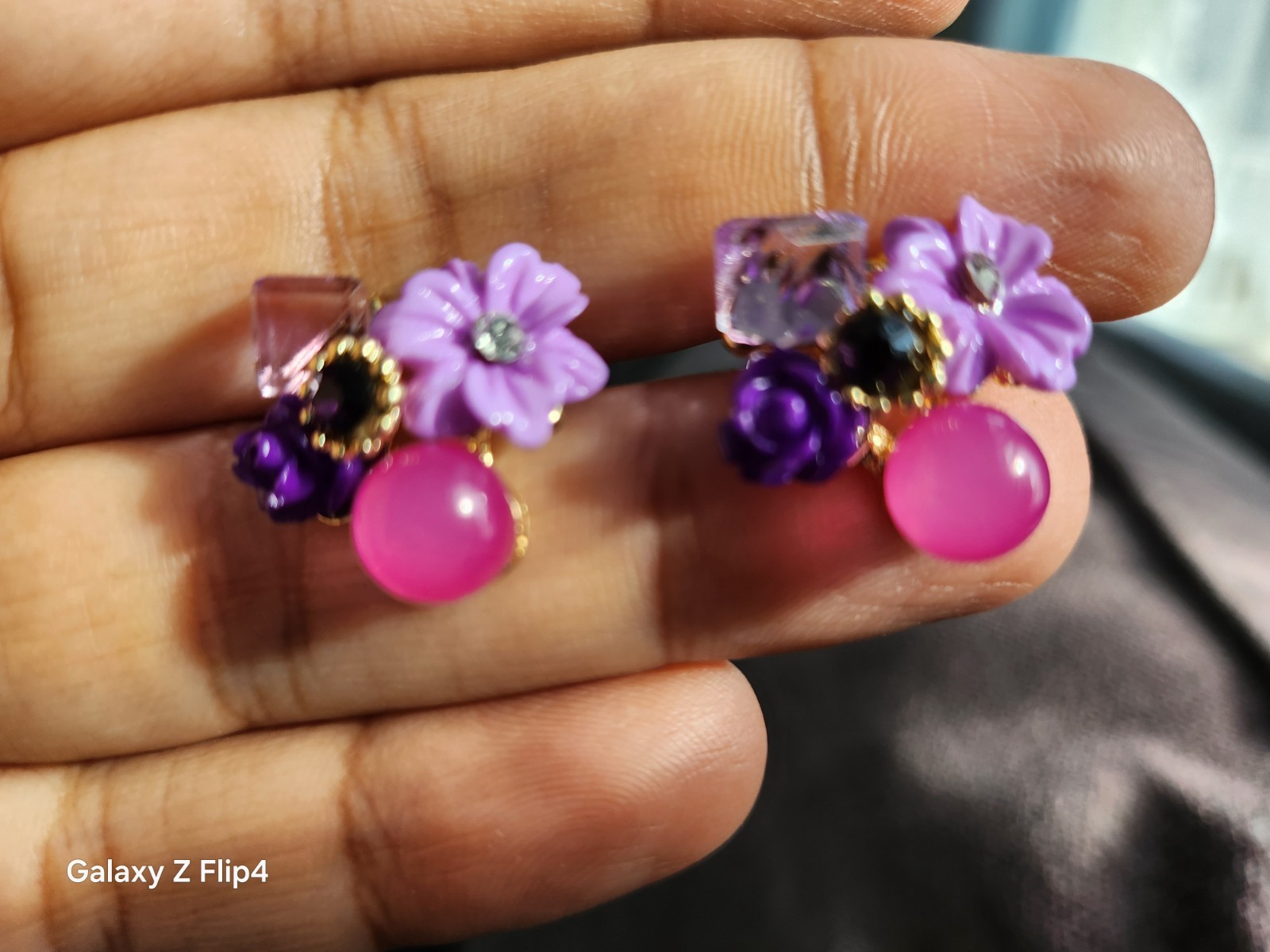 Retro Purple Pink Crystal Flower Earrings Exquisite Women Fashion Girl Gift New