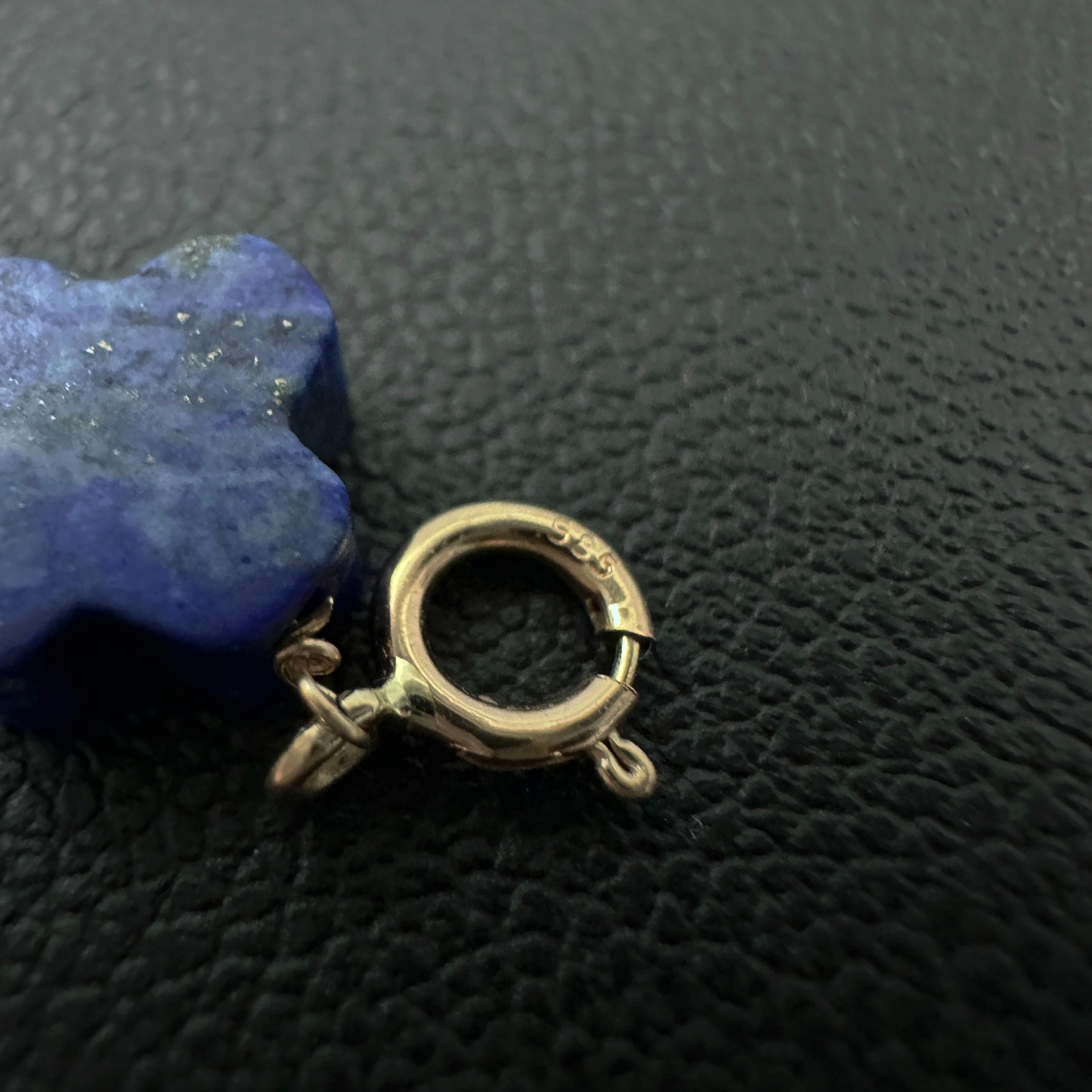 14K Solid Yellow Gold Lapis Lazuli Clover Small Charm Pendant w/Spring Clasp