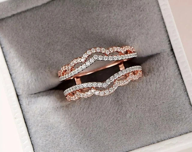 Round Cut Lab Created Diamond Enhancer Guard Wrap Band Ring 14k Rose Gold Plated