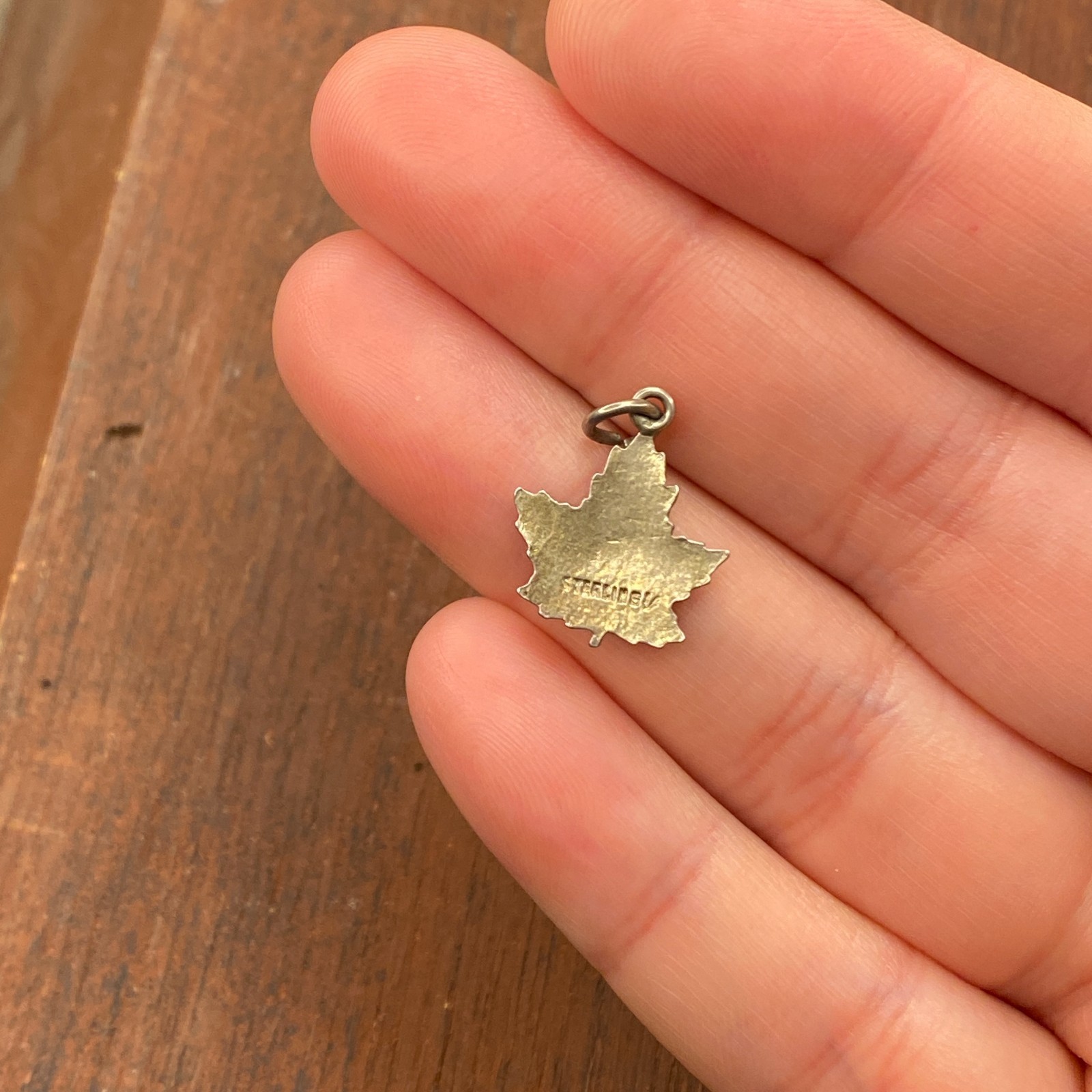 Vintage 925 Sterling Silver Enamel “Canada” Maple Leaf Pendant Bracelet Charm