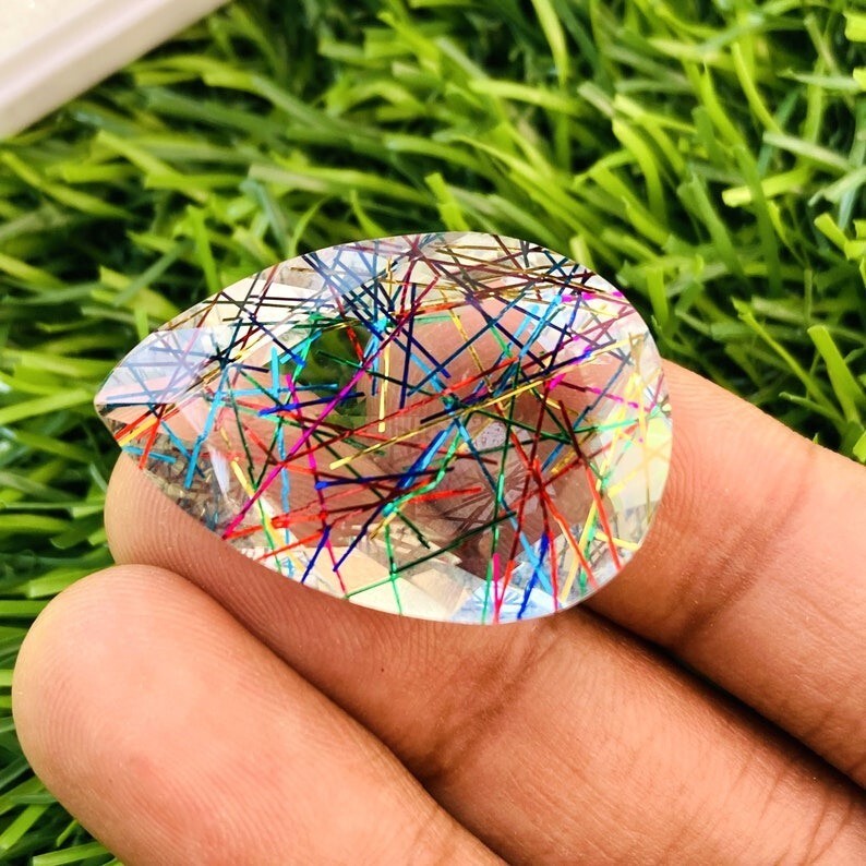 Bi-Color/Multicolor Rutilated Quartz Pear Shape 96.00 Ct Loose Gemstone + Gift