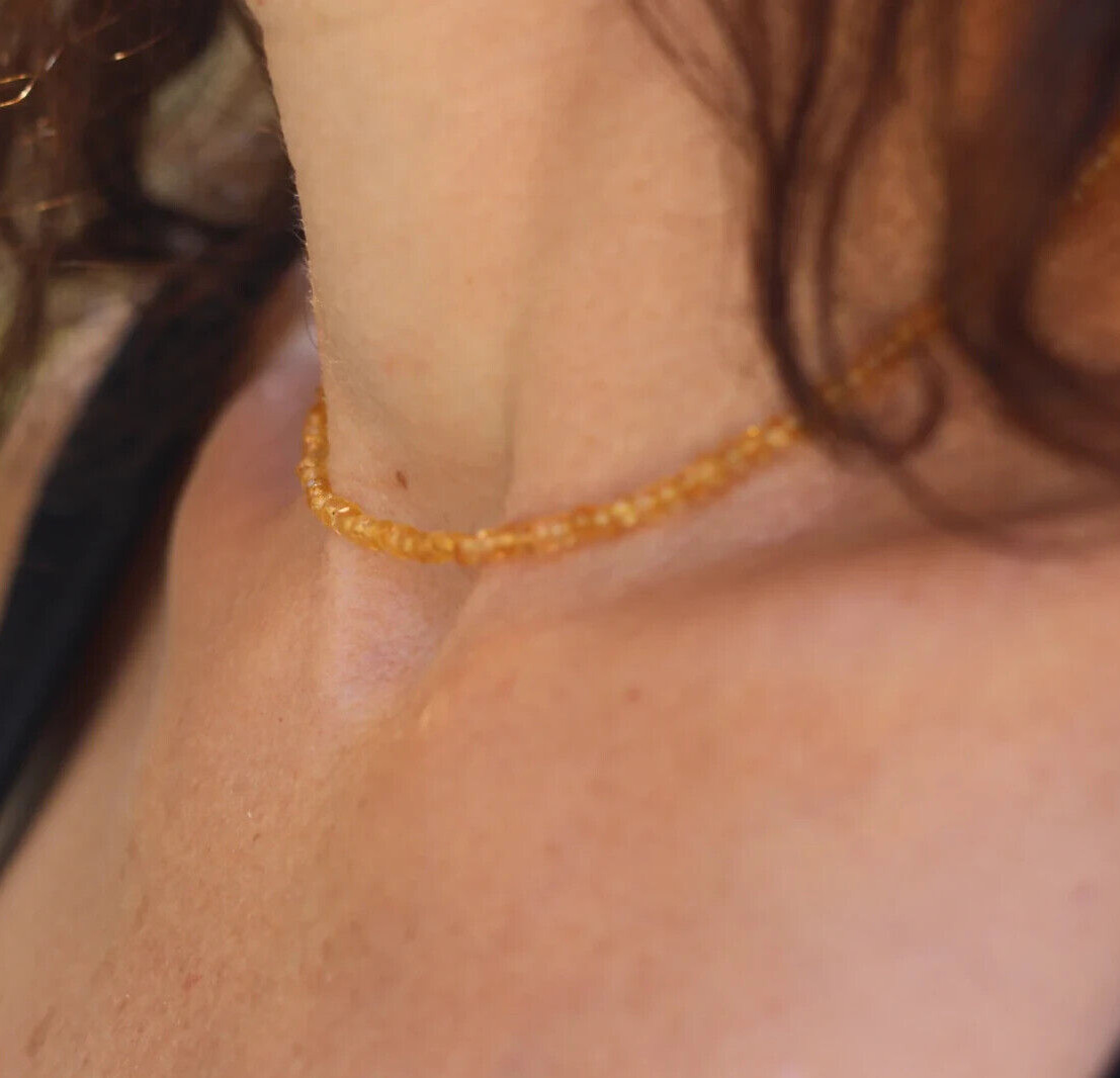 Dainty Citrine Beaded Necklace Yellow Crystal Choker November Birthstone Gift