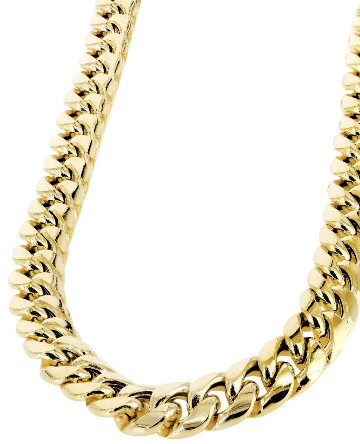 20 Inch Solid Yellow Miami Cuban Link Chain 14K Gold.