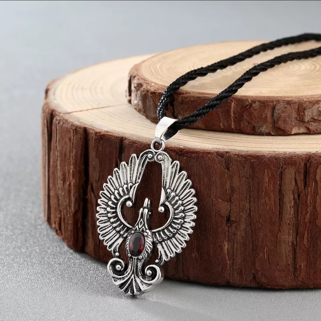 Mens Slavic Viking Phoenix Fire Bird Antique Silver Color Pendant Necklace 28-2