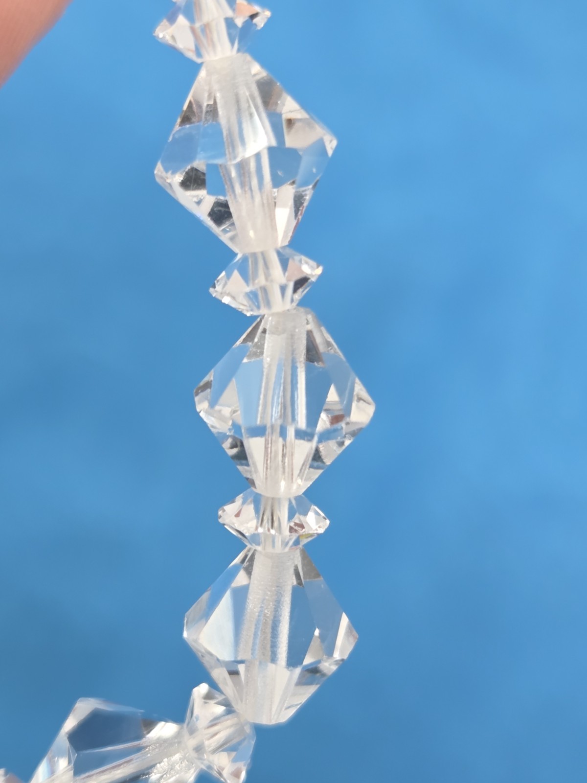 Clear BiCone Crystal Beaded Necklace Vintage 17 Inches Sparkly Faceted Hook