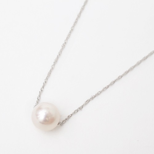 8mm White Akoya 850 Solid Platinum 0.8mm Singapore Chain Necklace 16.5″ MIJapan
