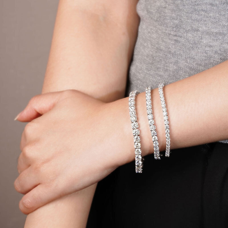 2-6 mm Round Moissanite Tennis Chain Bracelet 925 Sterling Silver PASSES TESTER!