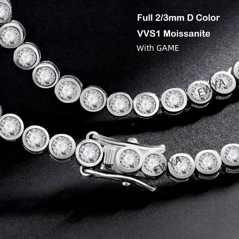 Real Round Bubble 3mm 0.1CT D Color Full Moissanite Tennis Necklace for Women 92