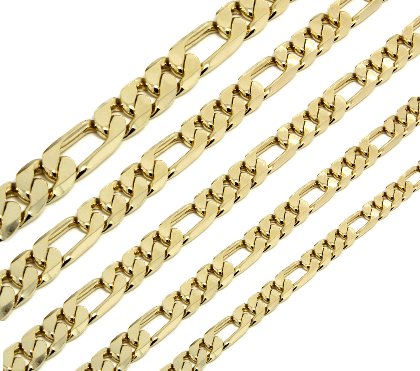 Mens 14K Gold Plated 3mm To 12mm Figaro Link Necklace Chain 24 Or 30 Inch