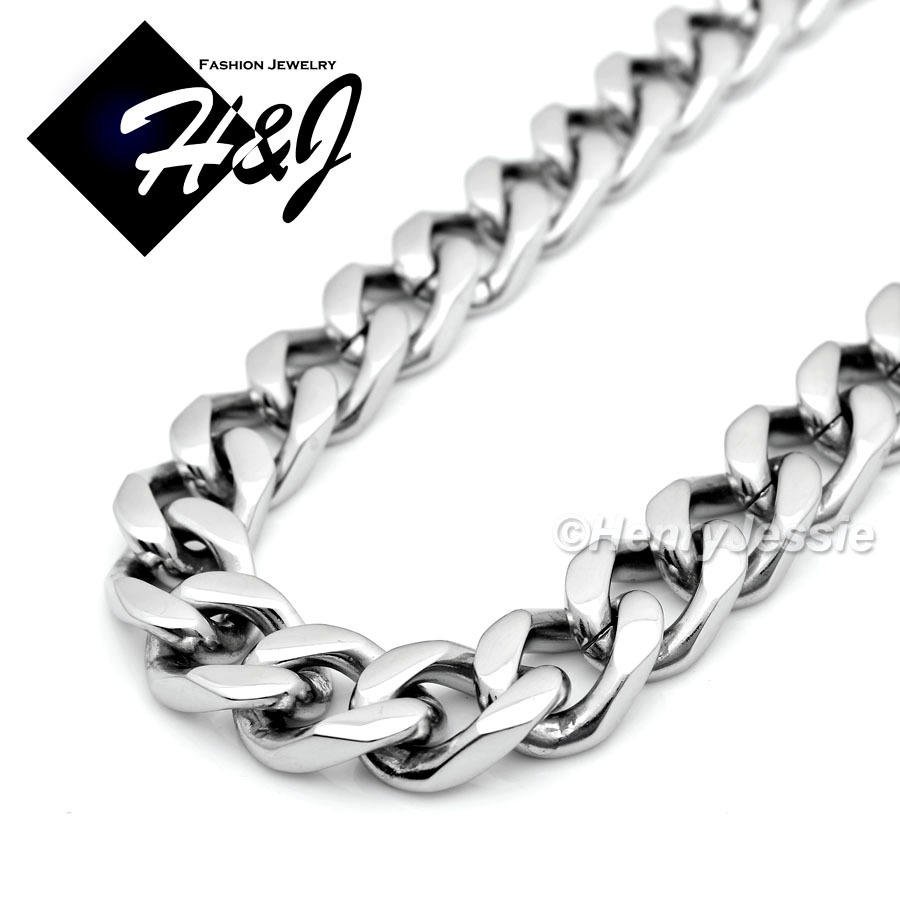 24″MEN’s Stainless Steel HEAVY WIDE 11mm Silver Cuban Curb Chain Necklace