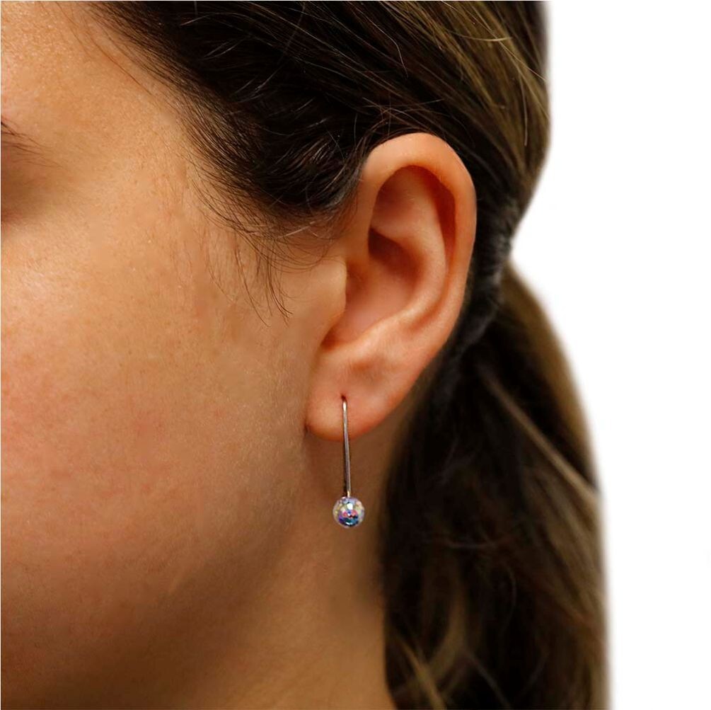 18k White Gold Plated Aurora Borealis 5MM Round Disco Ball Crystal Drop Earrings