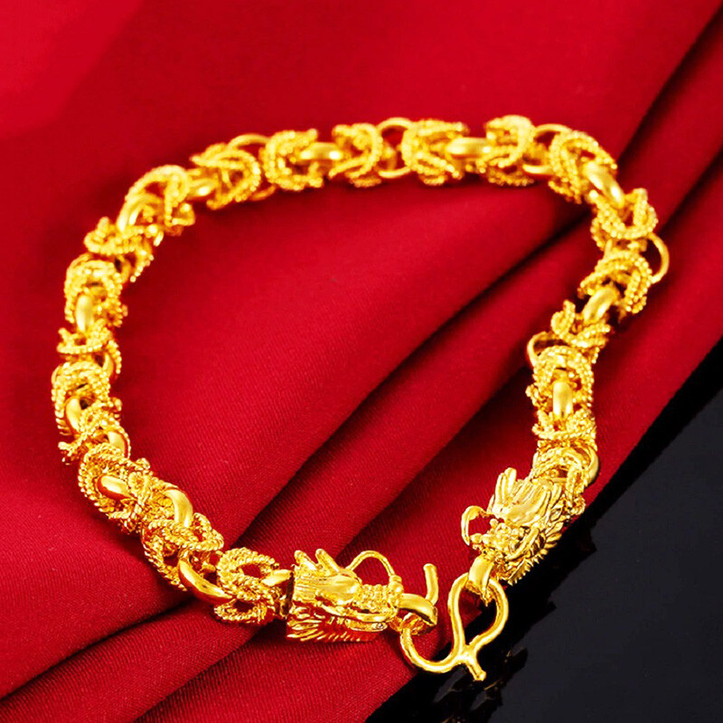 24k Yellow Gold Filled Womens Men 10mm Wide Dragon Link Chain Bracelet 7.5″ D731