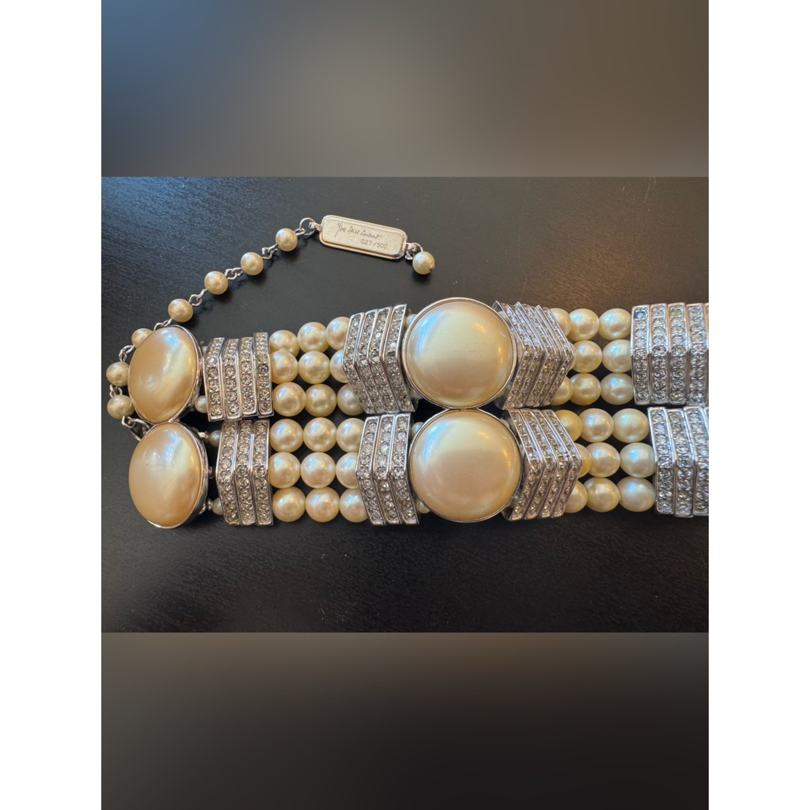 Vintage Yves Saint Laurent 027/500 Silver Faux Pearl Couture Statement Necklace
