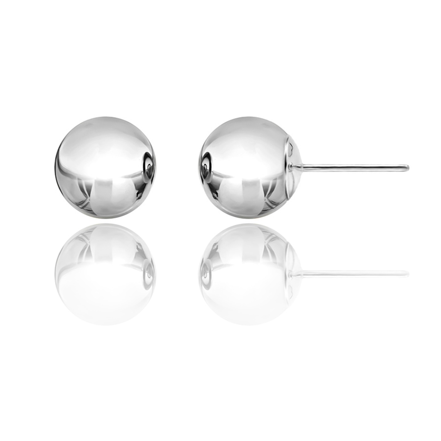 14KT White Gold Ball Stud Earrings 2mm–10mm Silicone Push Back