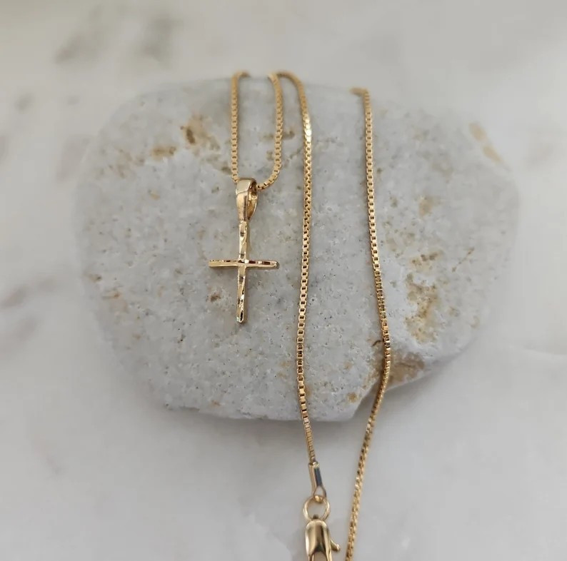 Gold Cross Necklace, Tiny Cross Necklace, 14k Gold Plated