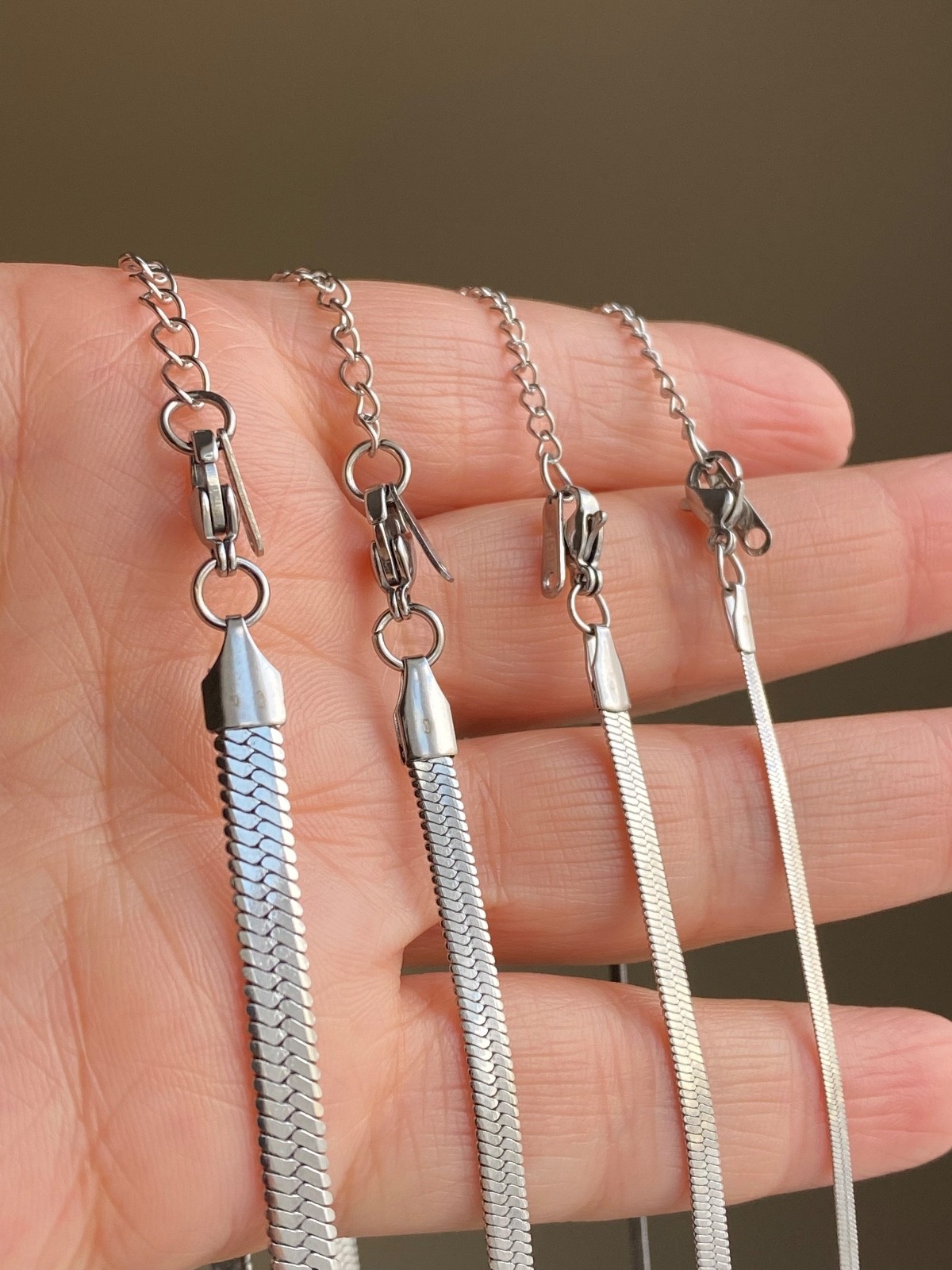 Stainless Steel Silver Color Herringbone Chain Necklace