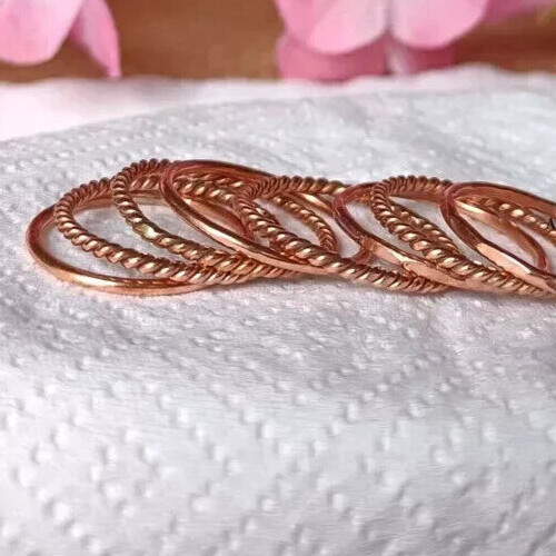 Solid Pure Copper Minimalist Healing Ring, Handmade, Unisex, 8 Pc Stackable Ring