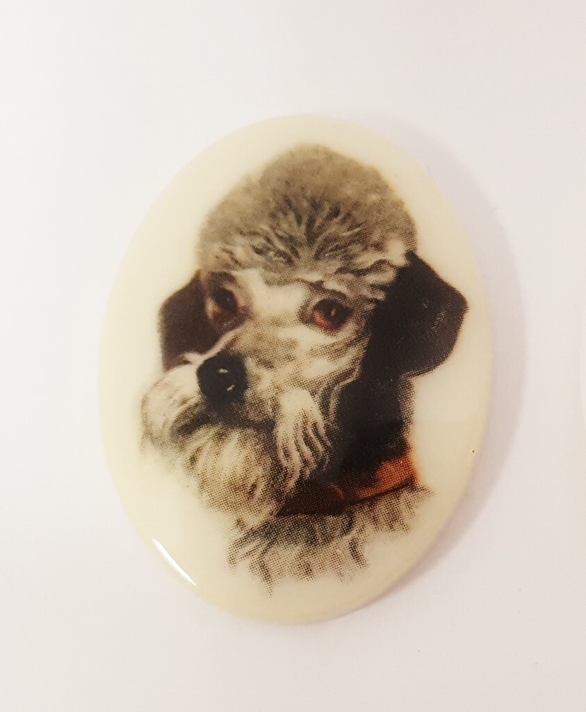 3 Vintage Grey Poodle Dog 40x30mm Oval German Acrylic Cabochon Cameos 123