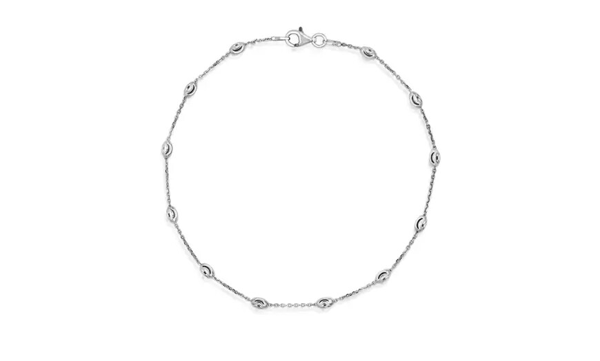 Italian .925 Sterling Silver 3mm Diamond Cut Station Oval Moon Anklet 9″ and 10″
