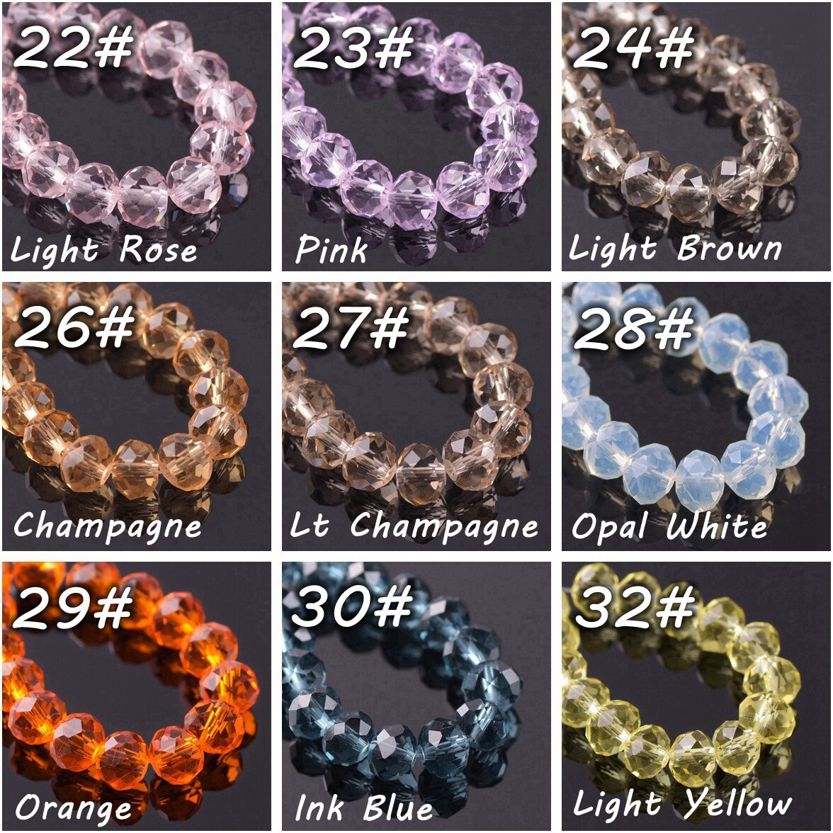 Pure Color 3mm 4mm 6mm 8mm 10mm 12mm Roundelle Faceted Crystal Glass Loose Beads