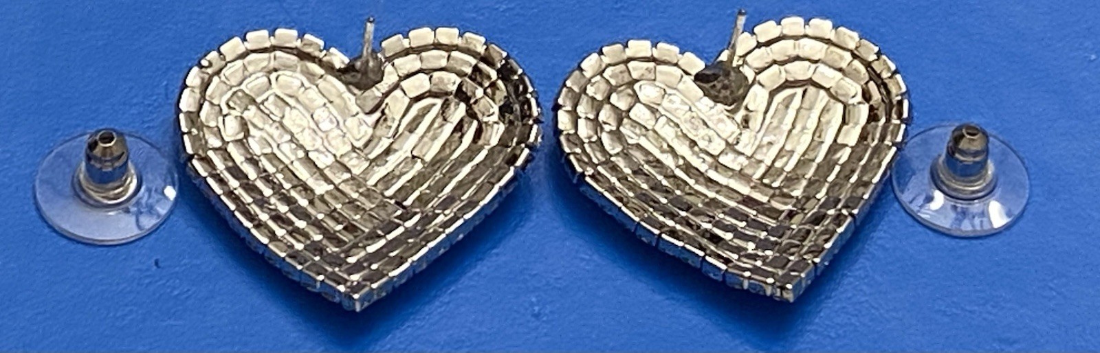 Big 1 1/4” Special Occasion Sparkling Silver Tone Heart Shaped Stud Earrings WOW