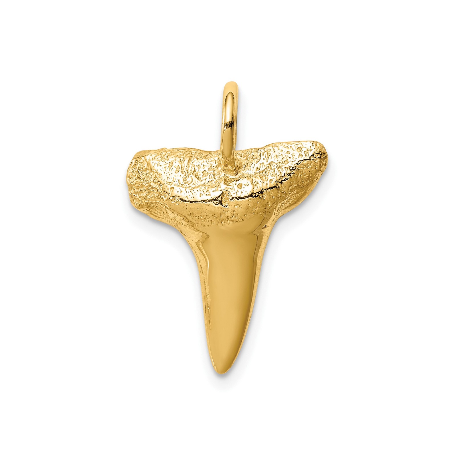 14k Yellow Gold Solid Shark Tooth Pendant Men’s Surfer Ocean Charm 16mm
