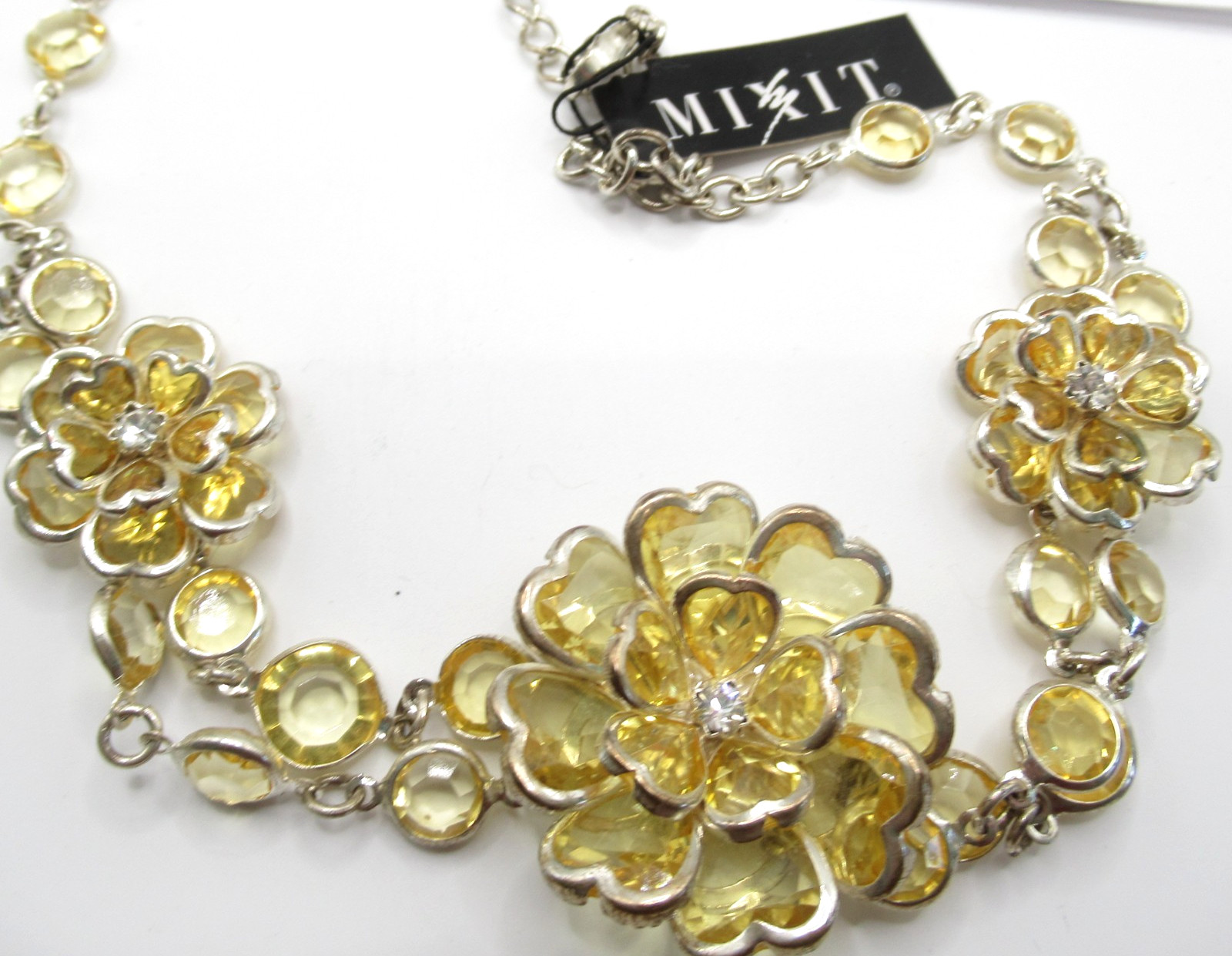 Mix It NOS Modern Necklace Earrings Set Yellow Faux Crystal Plastic Bezel Set