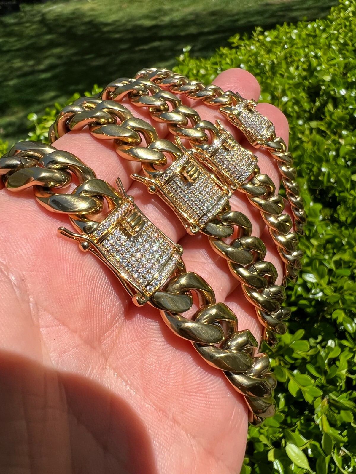 Cadena CUBANA Pulsera De Oro De 14k Vermeil Con Broche De MOISSANITE