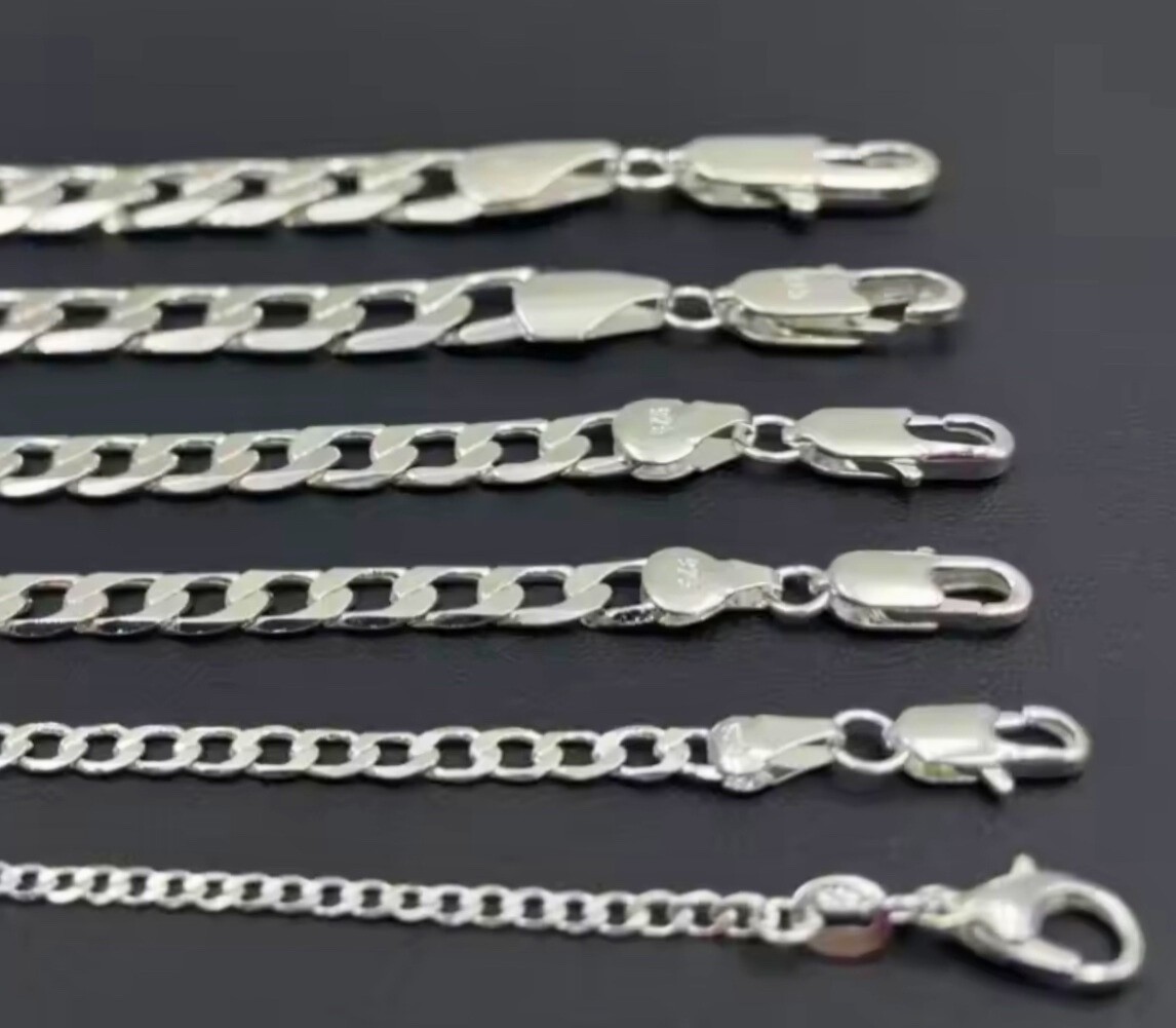 Real 925 Sterling Silver Cuban Curb Chain Necklace for Men Italy