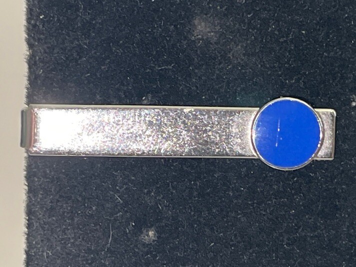 Vintage Silver Tone Blue Cufflinks & Tie Bar Set CL-25