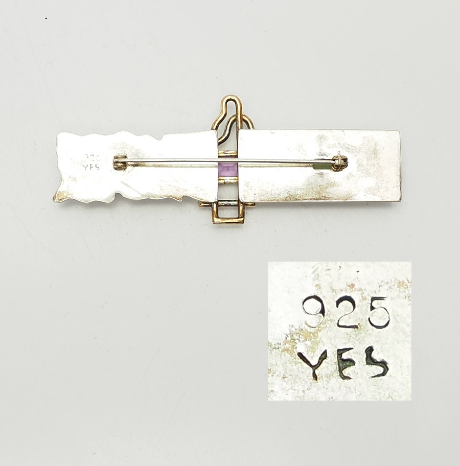 YES Studio sterling silver amethyst peridot abstract modern vintage bar pin