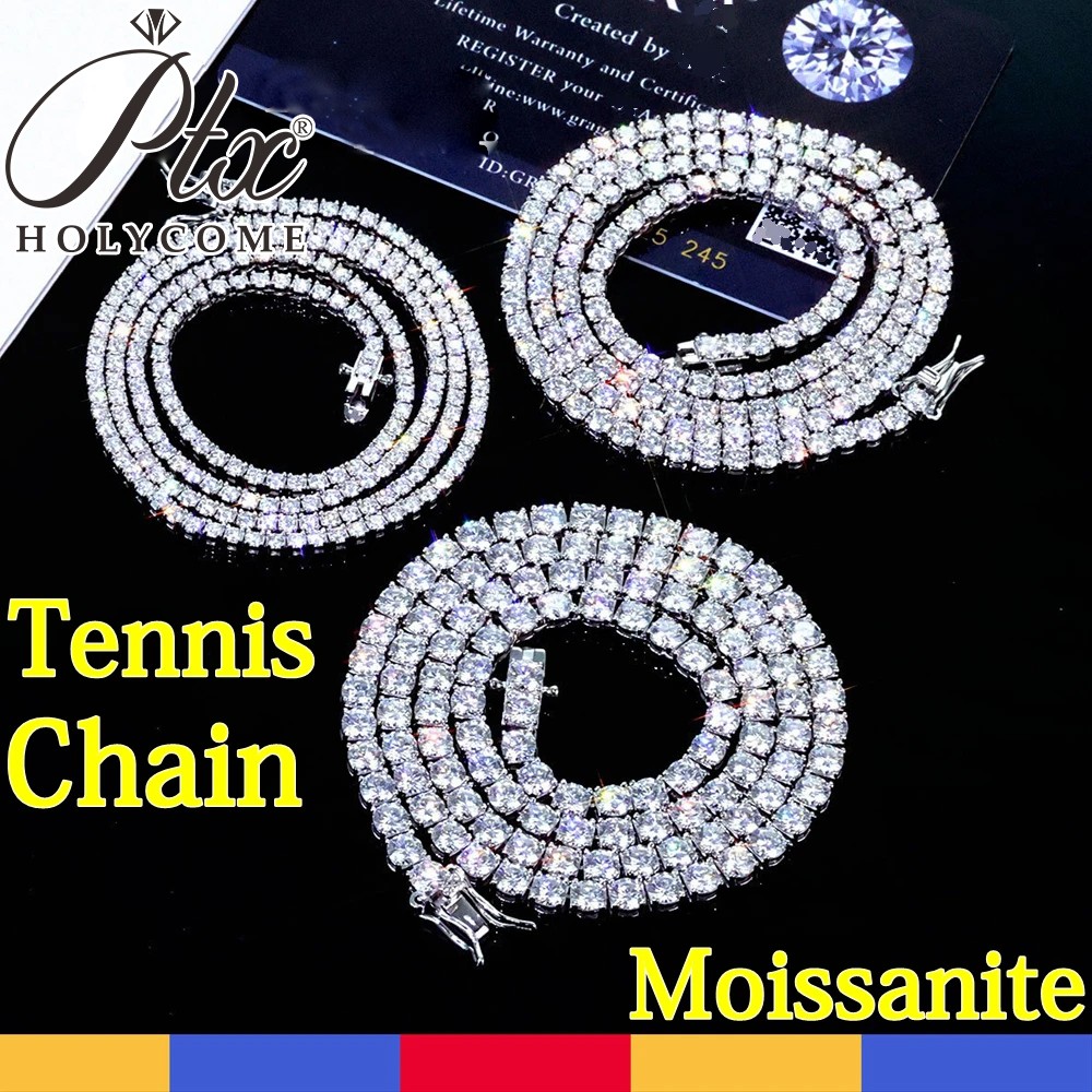 3-6.5mm Moissanite Tennis Necklace 925 Sterling Silver Hiphop Necklace Men Women