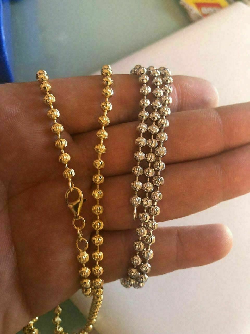 4mm Ball Moon Chain SOLID 925 Silver 14k Gold Plated Rhodium Diamond Cut ICY