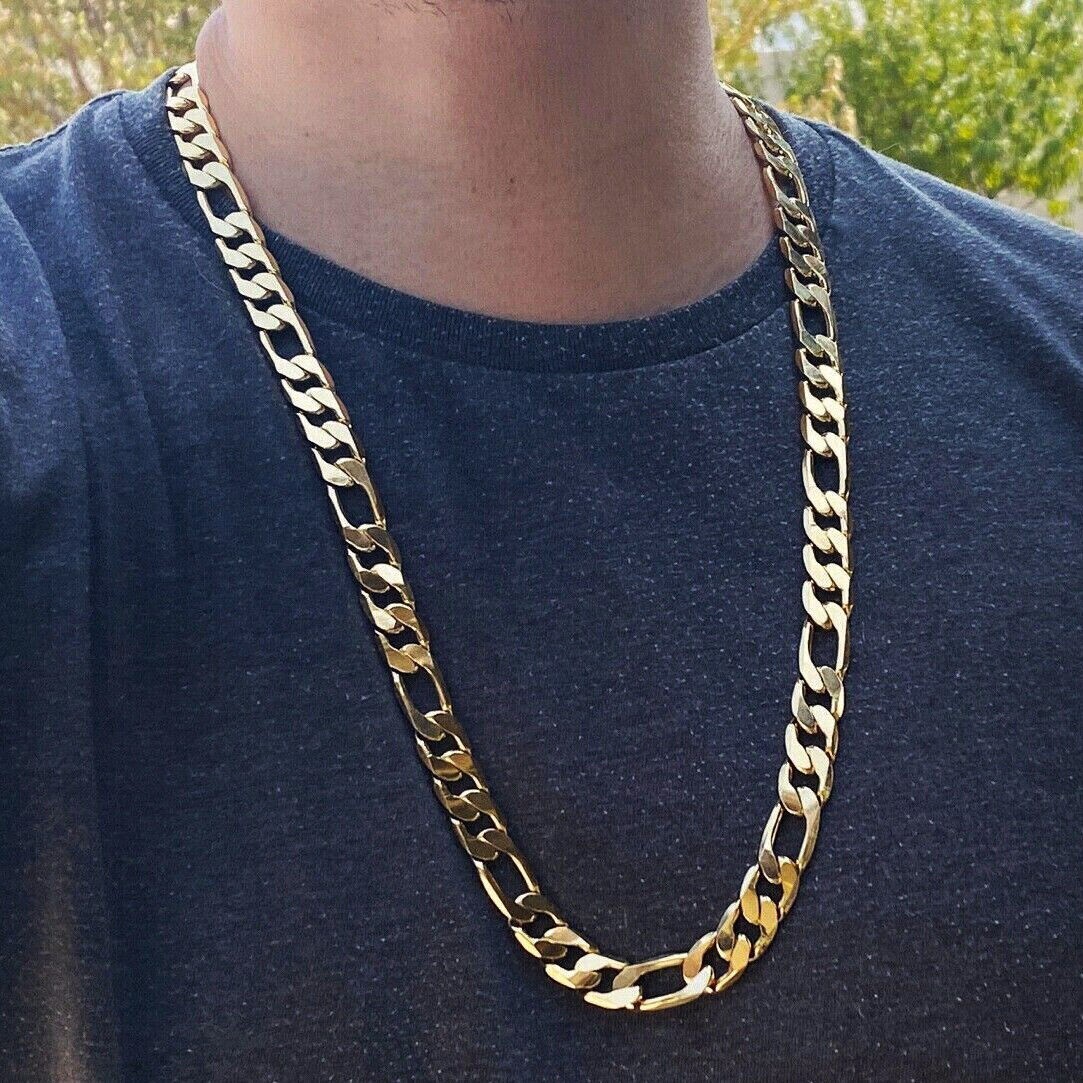 14k Gold Plated Hip Hop Chain Figaro Necklace 30″ x 12MM and Bracelet Combo Set