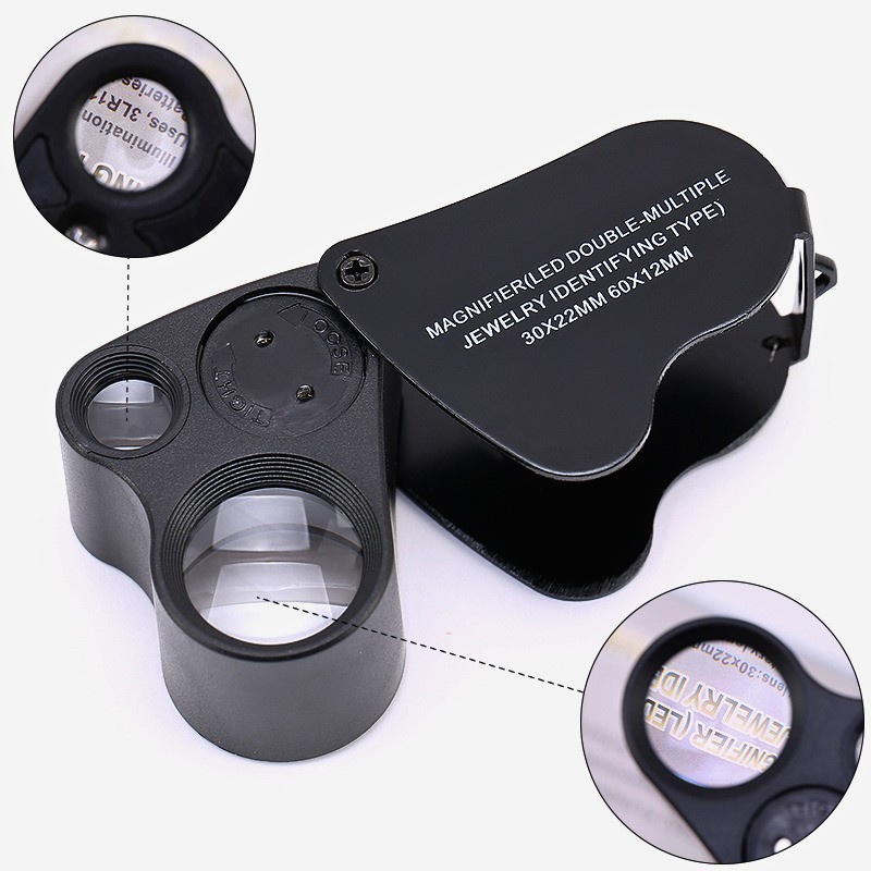 30X 60X LED Illuminated Jewelers Eye Loupe Foldable Magnifier Glass for Jewelry