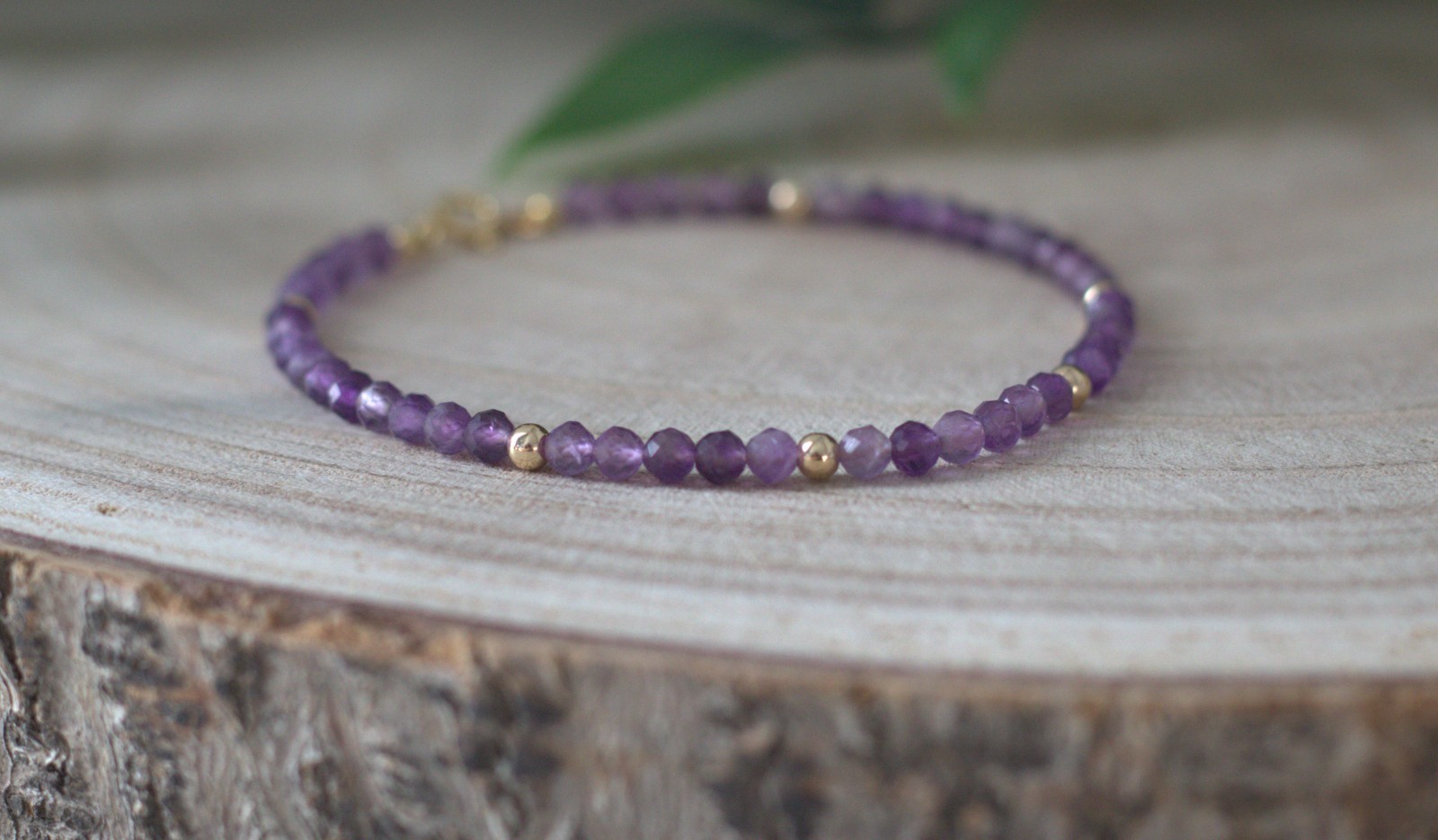 Amethyst & 14K Gold beads Gemstone Bracelet, Feb Birthstone, 18k gold filled