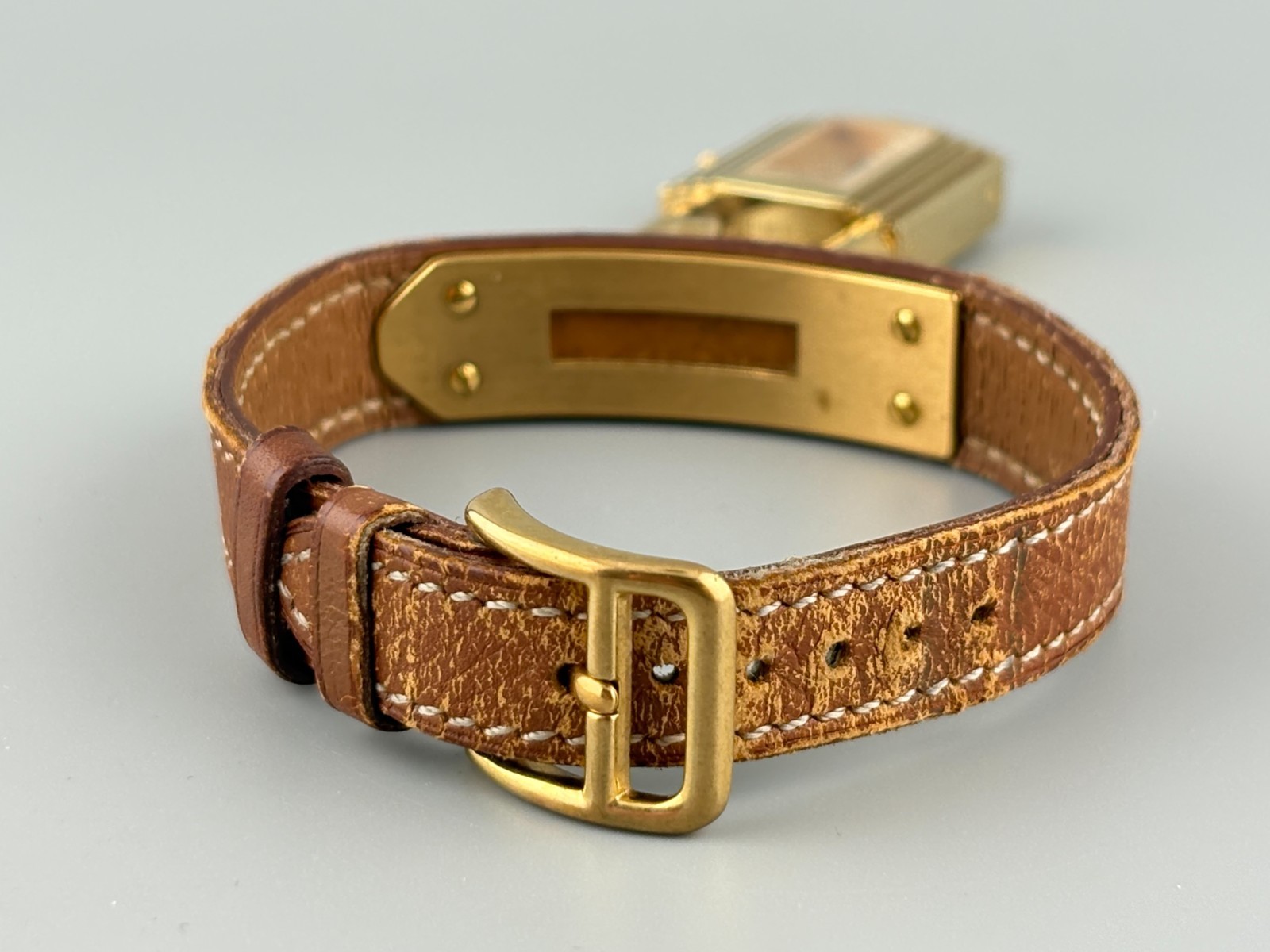 [Very Good] HERMES Kelly Gold Swiss Qz Women’s Padlock Watch Brown Belt
