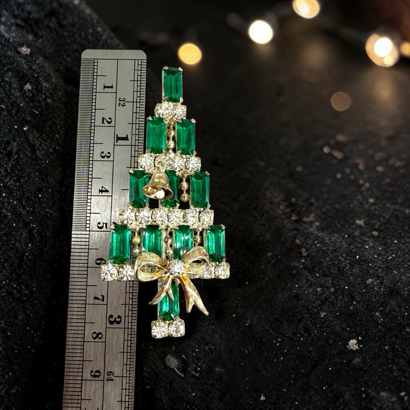 Glam Kirks Folly Signed Vibrant Green Foil Backed Christmas Tree Holiday Brooch