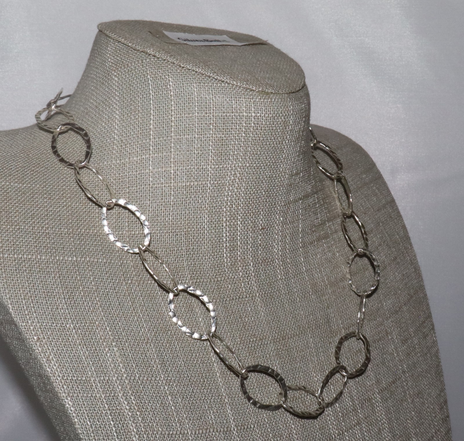 Vintage Sterling Silver Hammered Oval Link Necklace 17 inches 15 grams